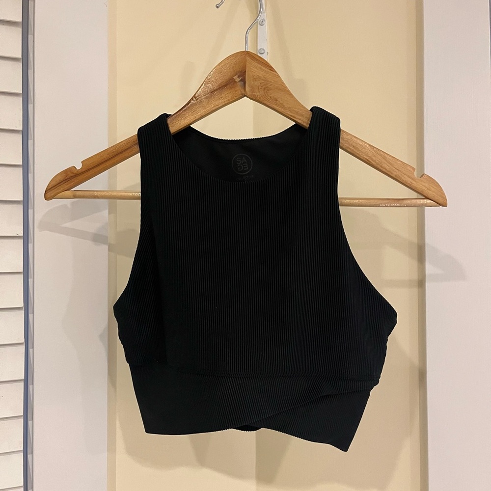 Sage Black Ribbed Crop Top